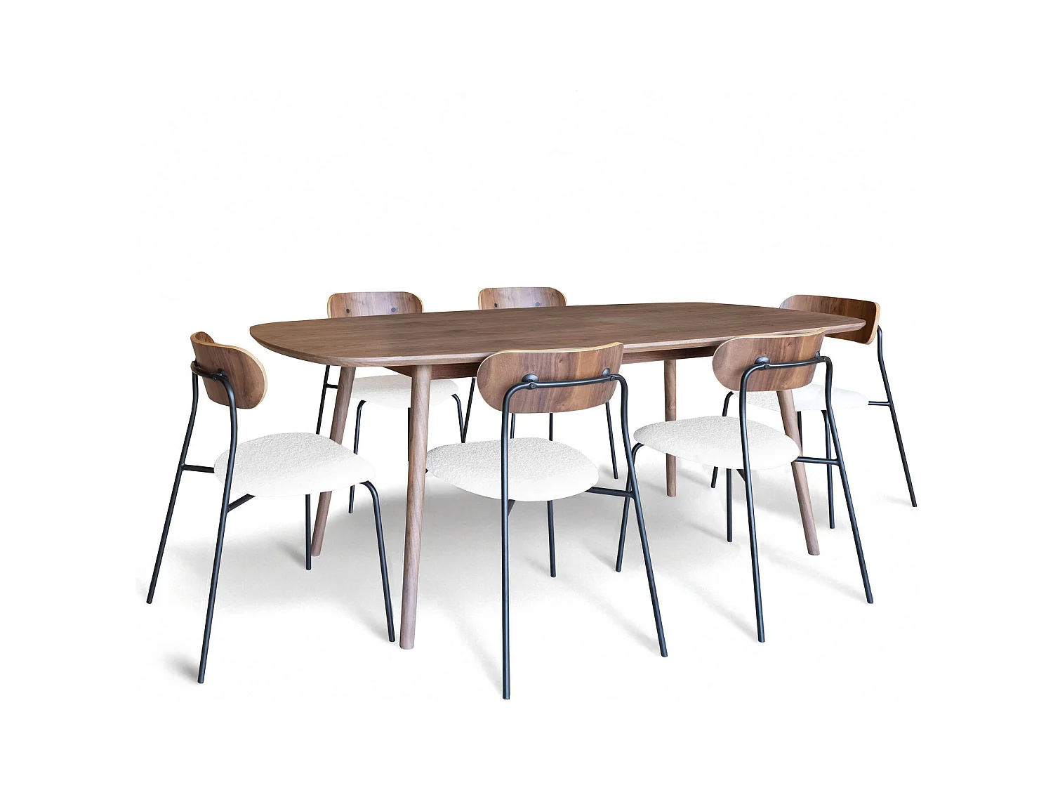 Now's Home - Ensemble Table Rectangulaire Et 6 Chaises En Tissu Ecru