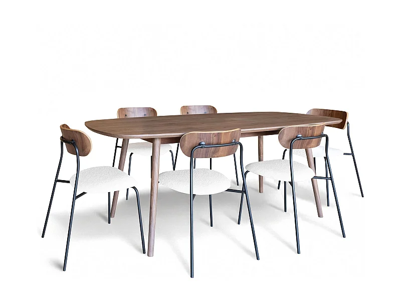 Now's Home - Ensemble Table Rectangulaire Et 6 Chaises En Tissu Ecru