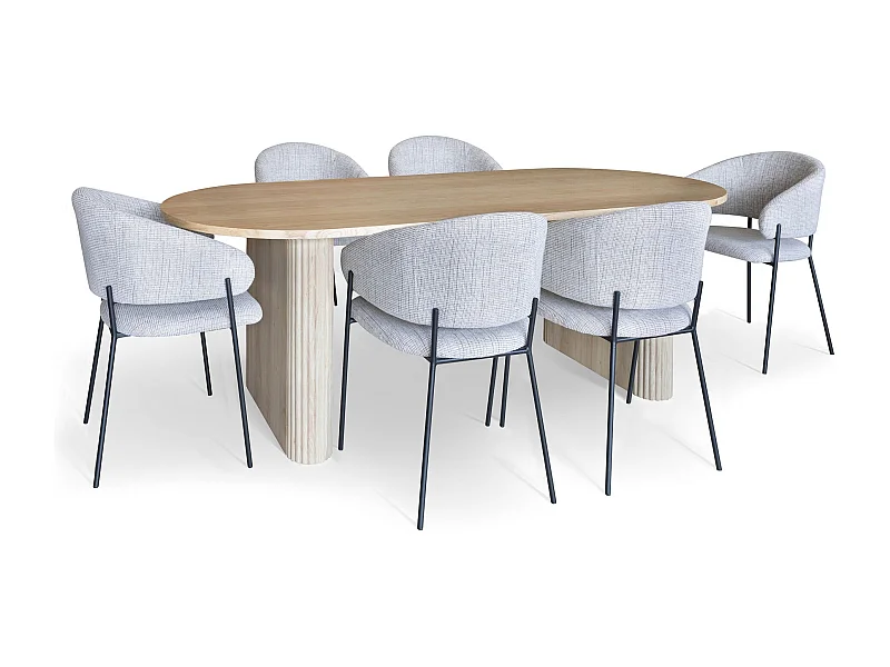 Now's Home - Ensemble Table Ovale Et 6 Fauteuils En Tissu Latte