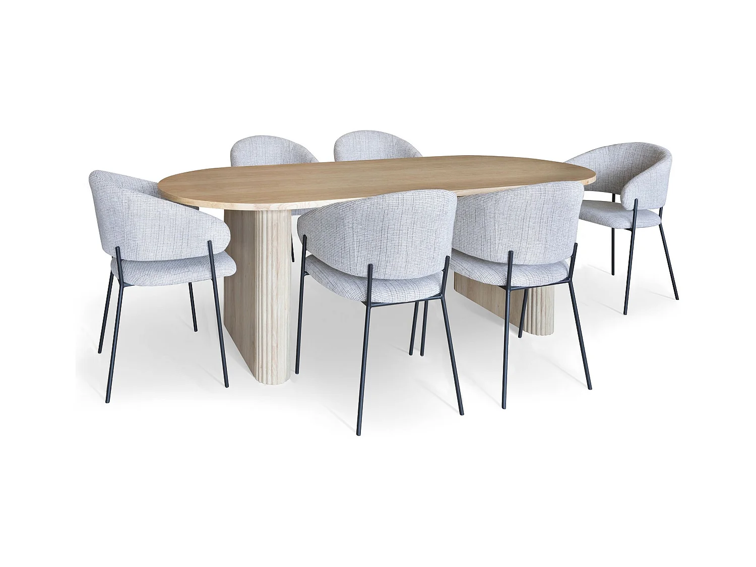 Now's Home - Ensemble Table Ovale Et 6 Fauteuils En Tissu Latte