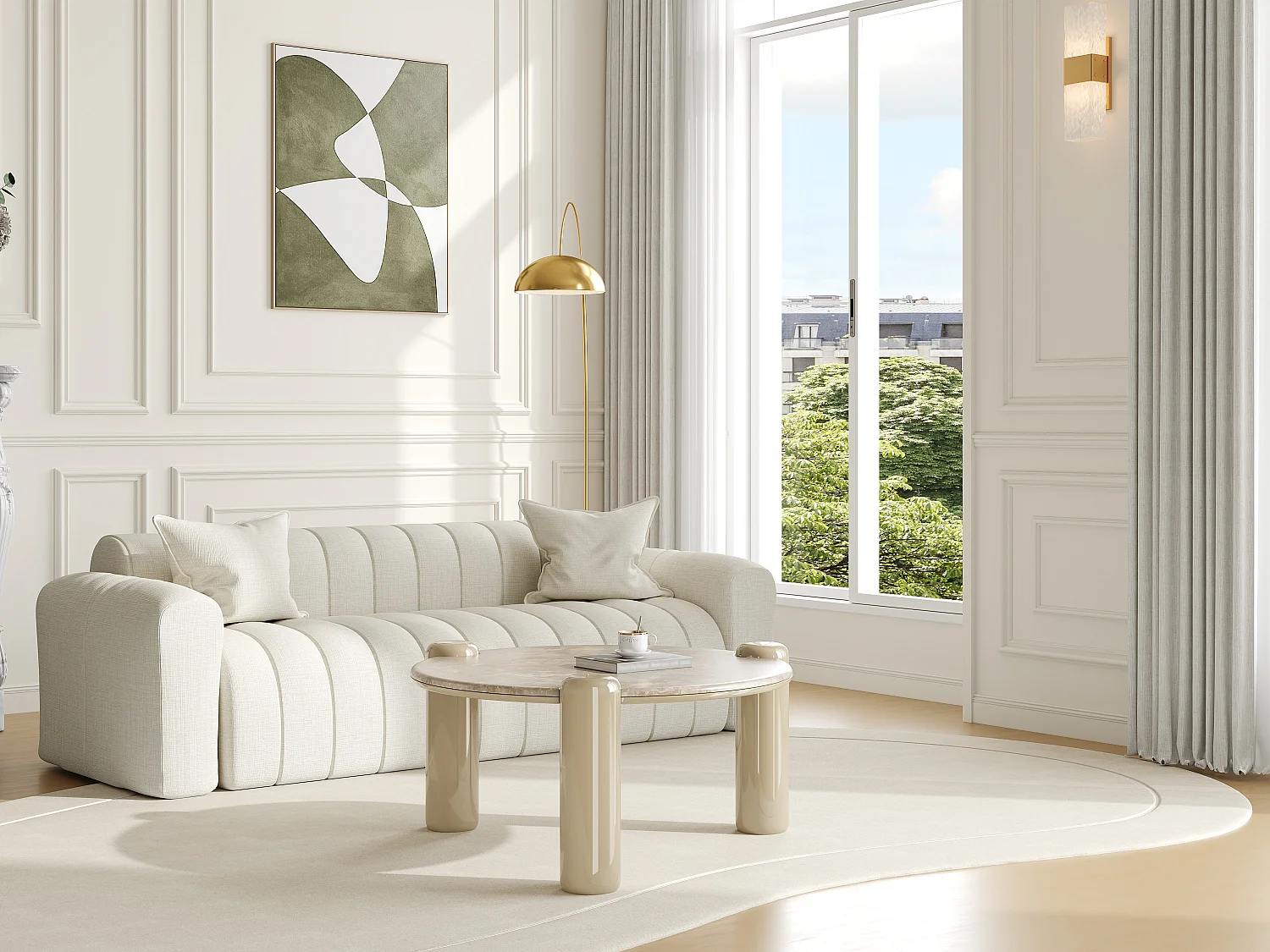 Table basse en marbre et MDF - Beige  - NARODI