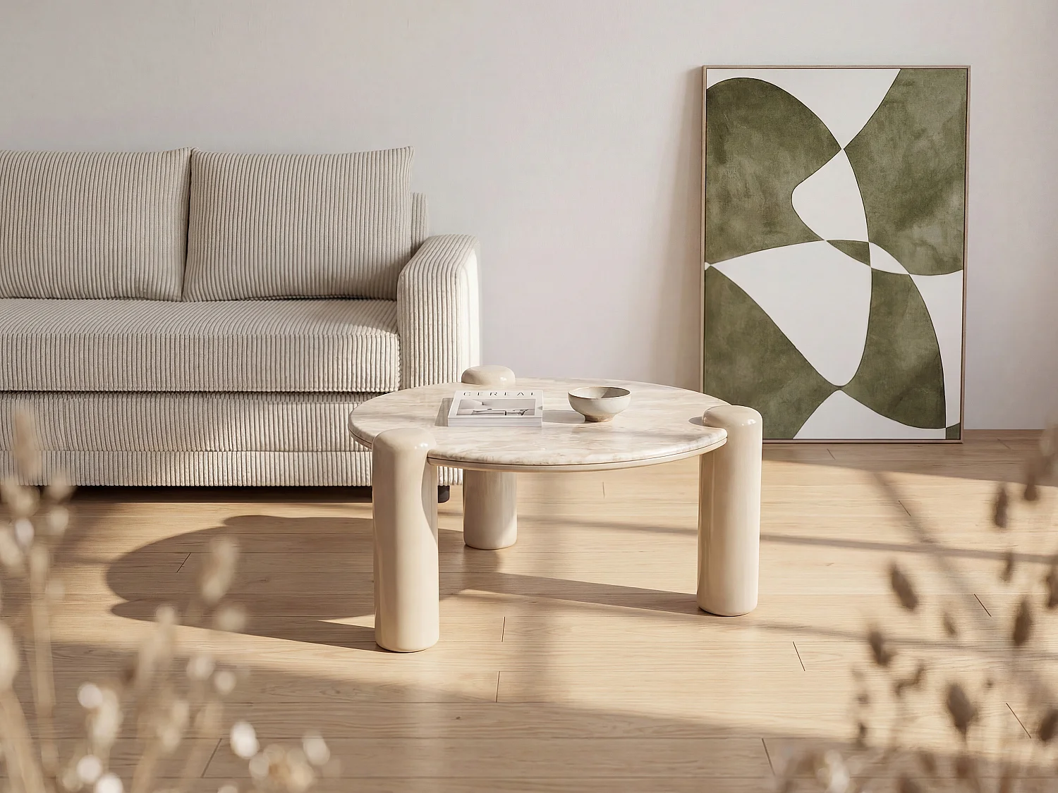Salontafel van marmer en MDF - Beige - NARODI