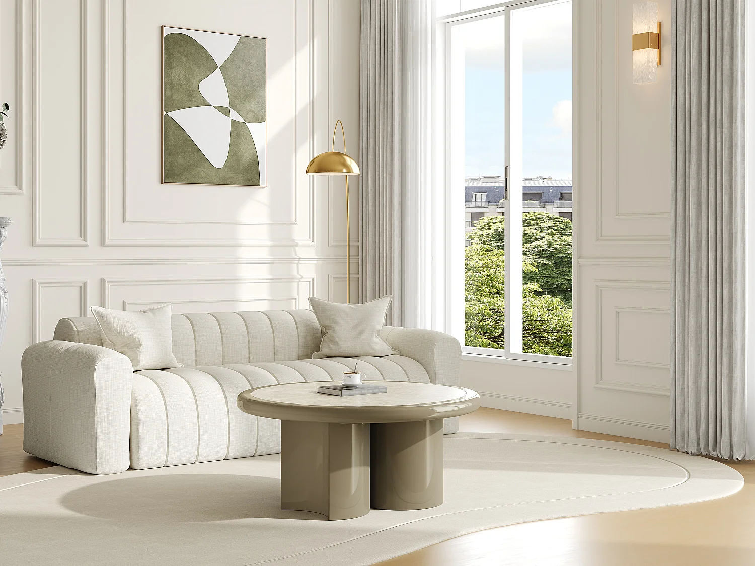 Table basse en marbre et MDF - Beige et taupe laqué - DIRAMA