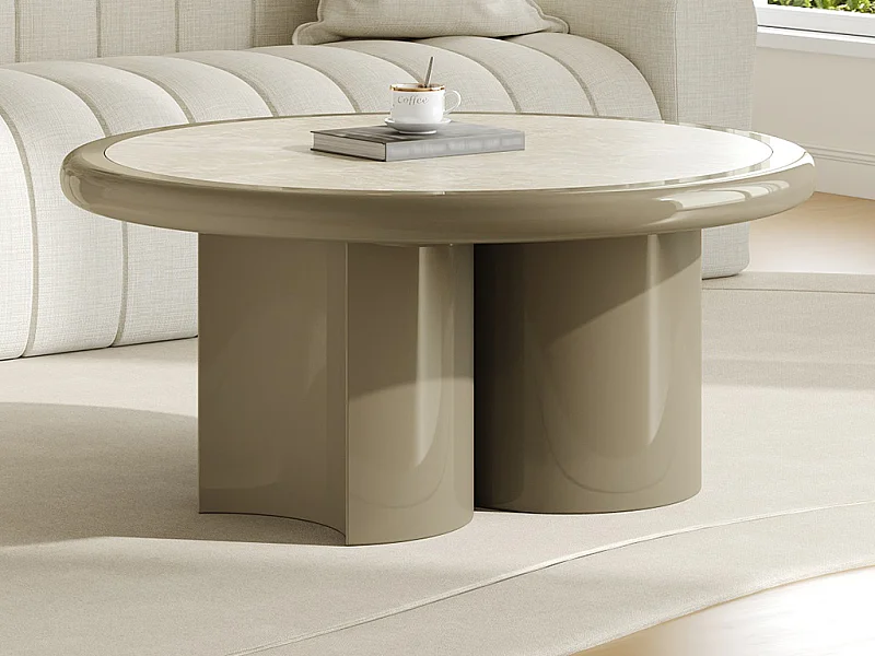 Table basse en marbre et MDF - Beige et taupe laqué - DIRAMA