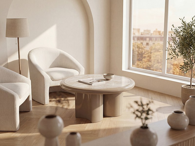 Sofabord i marmor og MDF - Beige og tonet - DIRAMA