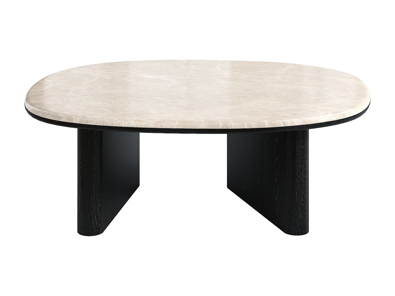 Table basse en marbre et placage chêne - Beige et noir - CORMINA