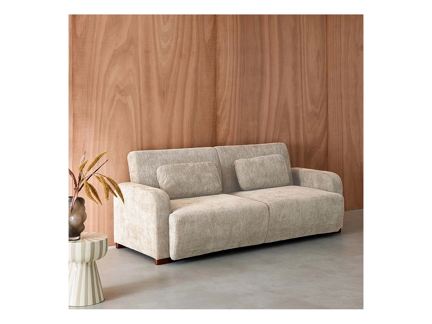 Canapé convertible 3 places tissu beige L 211 x P 92 x 85cm  - Dany