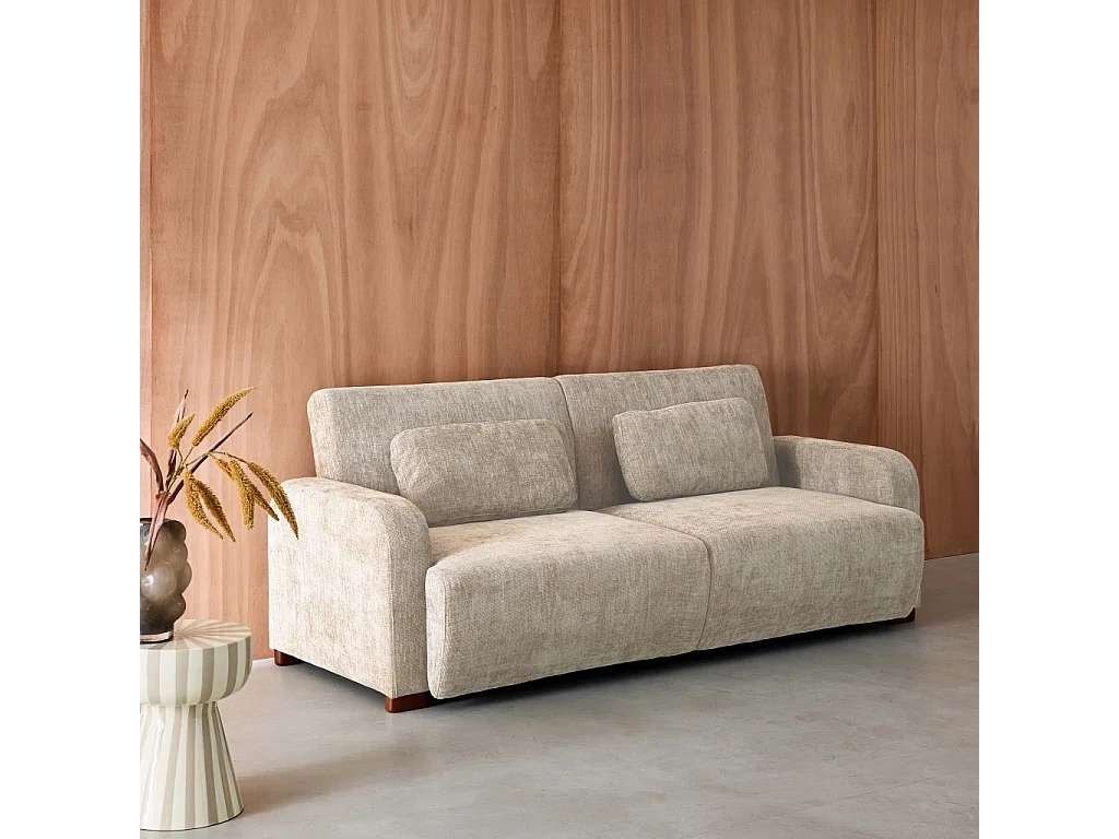 Canapé convertible 3 places tissu beige L 211 x P 92 x 85cm  - Dany