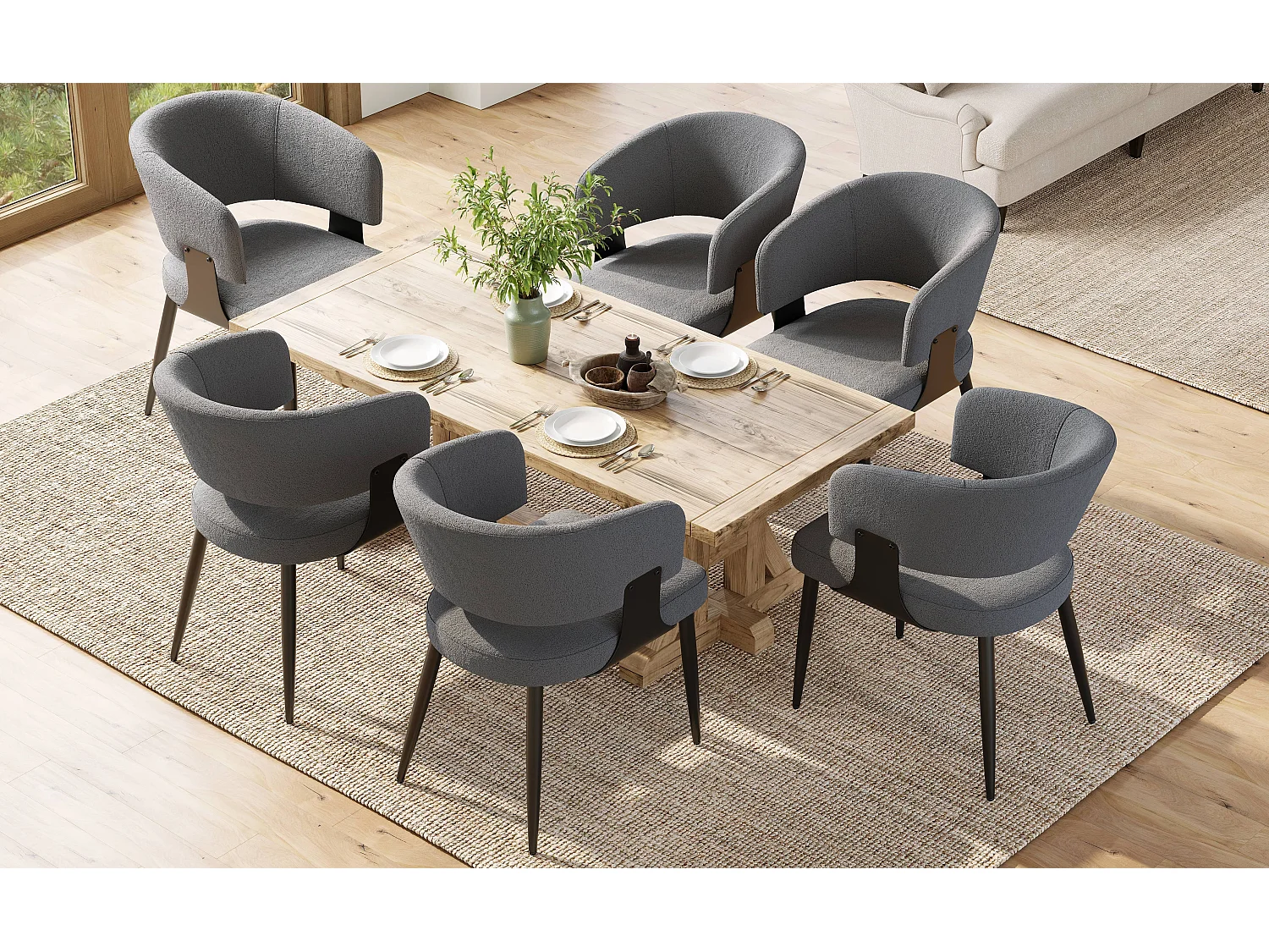Juego de 6 sillas de comedor - 54 x 59 x 81,5 cm - silla de maquillaje - Tela + Metal - gris