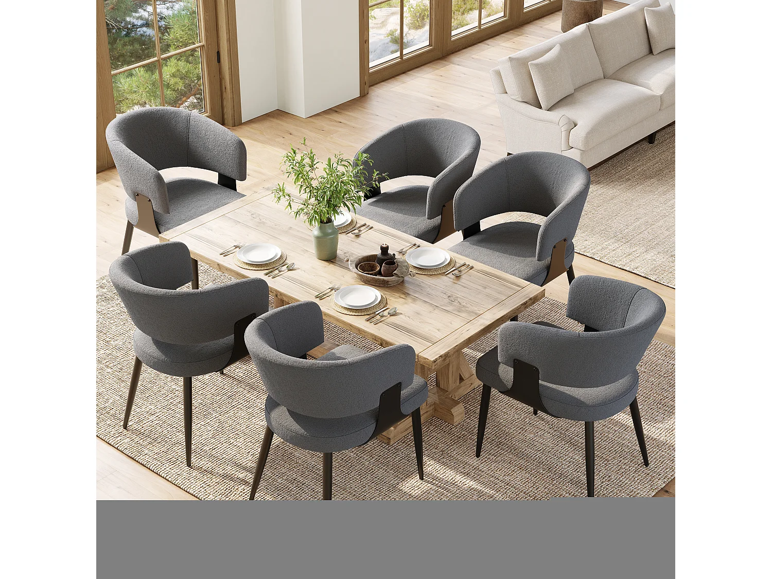Juego de 6 sillas de comedor - 54 x 59 x 81,5 cm - silla de maquillaje - Tela + Metal - gris