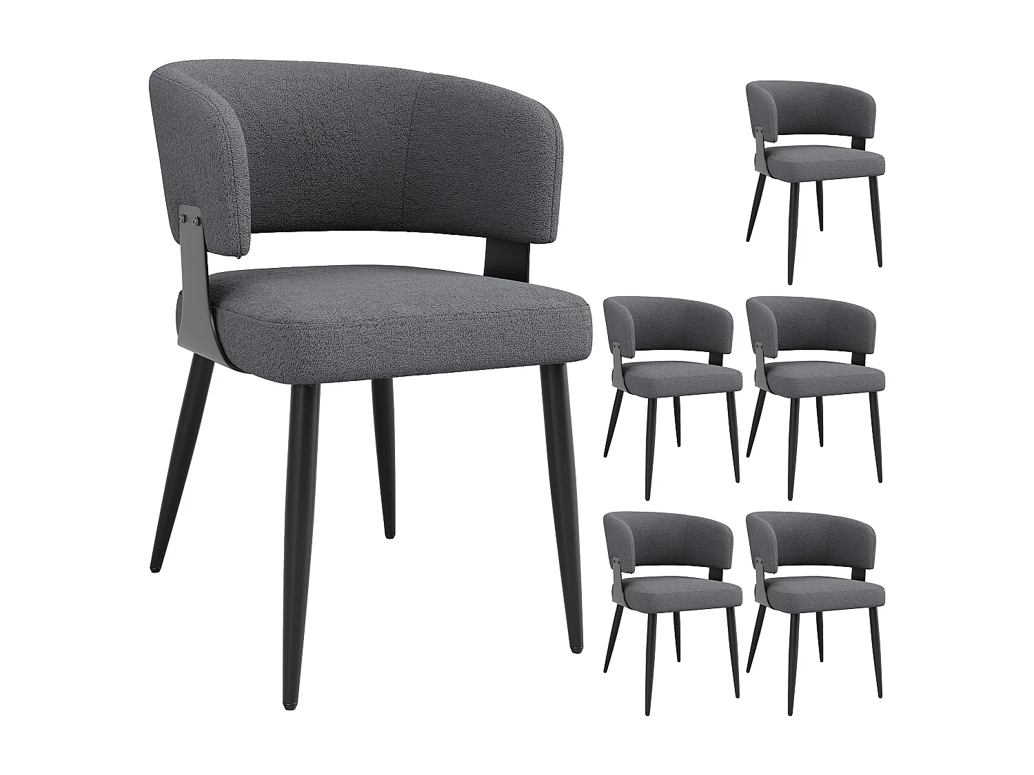 Juego de 6 sillas de comedor - 54 x 59 x 81,5 cm - silla de maquillaje - Tela + Metal - gris