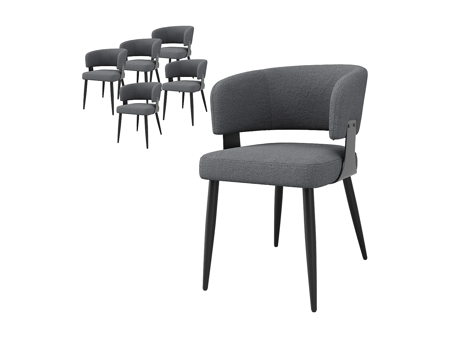 Juego de 6 sillas de comedor - 54 x 59 x 81,5 cm - silla de maquillaje - Tela + Metal - gris