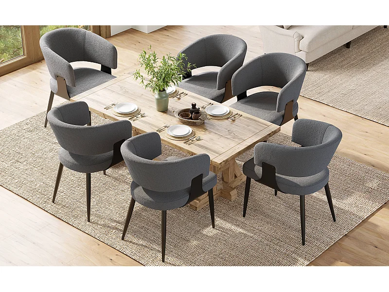 Juego de 6 sillas de comedor - 54 x 59 x 81,5 cm - silla de maquillaje - Tela + Metal - gris