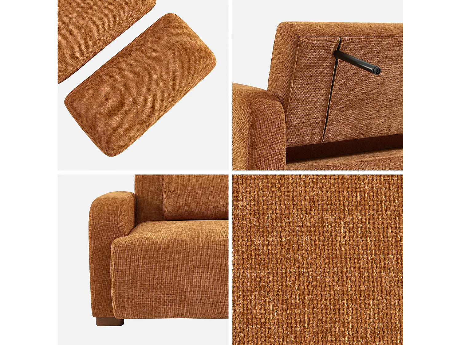 Sofá cama en tejido tela lisa de 3 plazas óxido