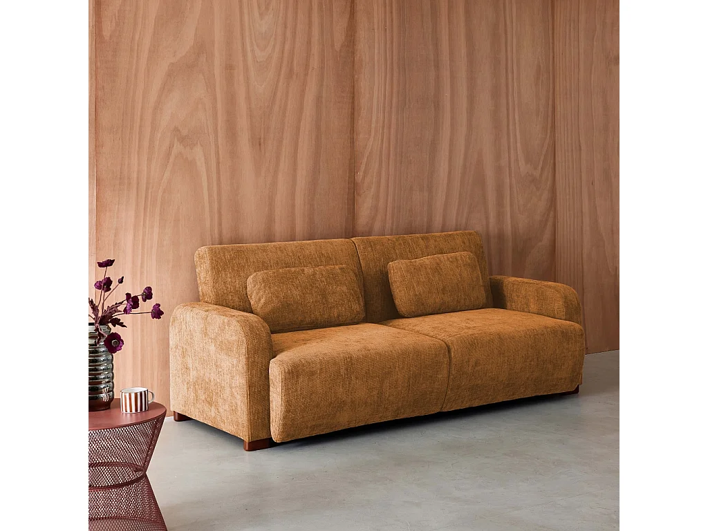 Sofá cama en tejido tela lisa de 3 plazas óxido