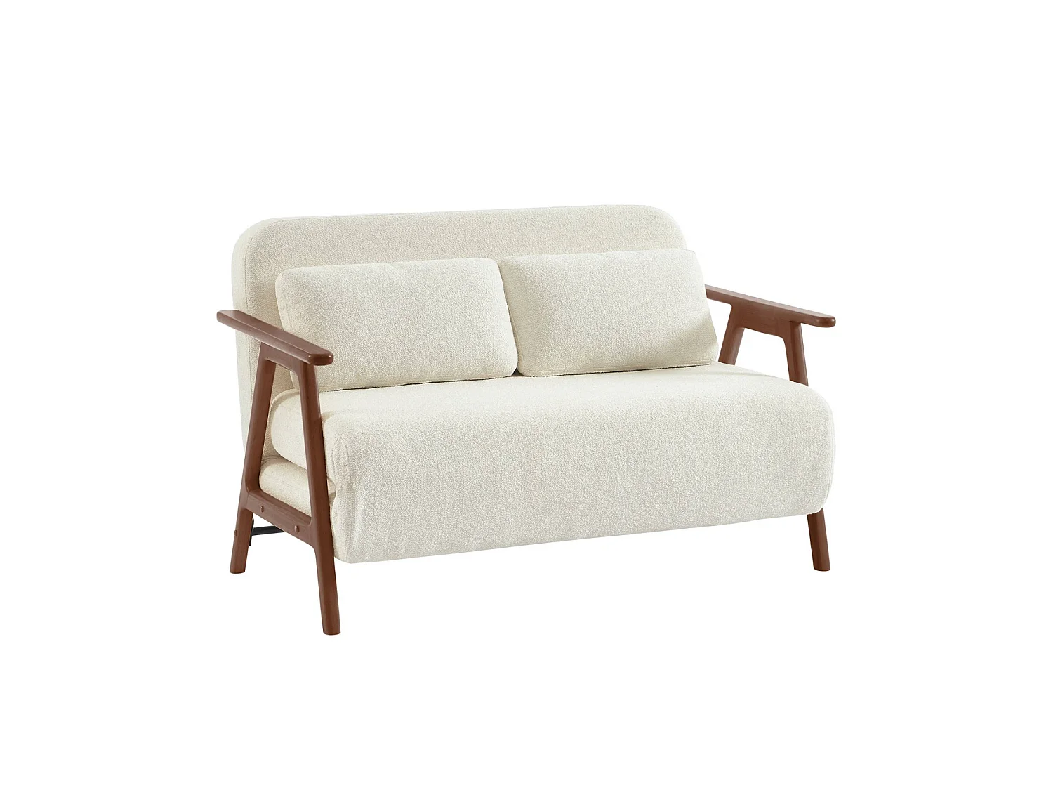 Canapé convertible 2 places en tissu bouclette blanc