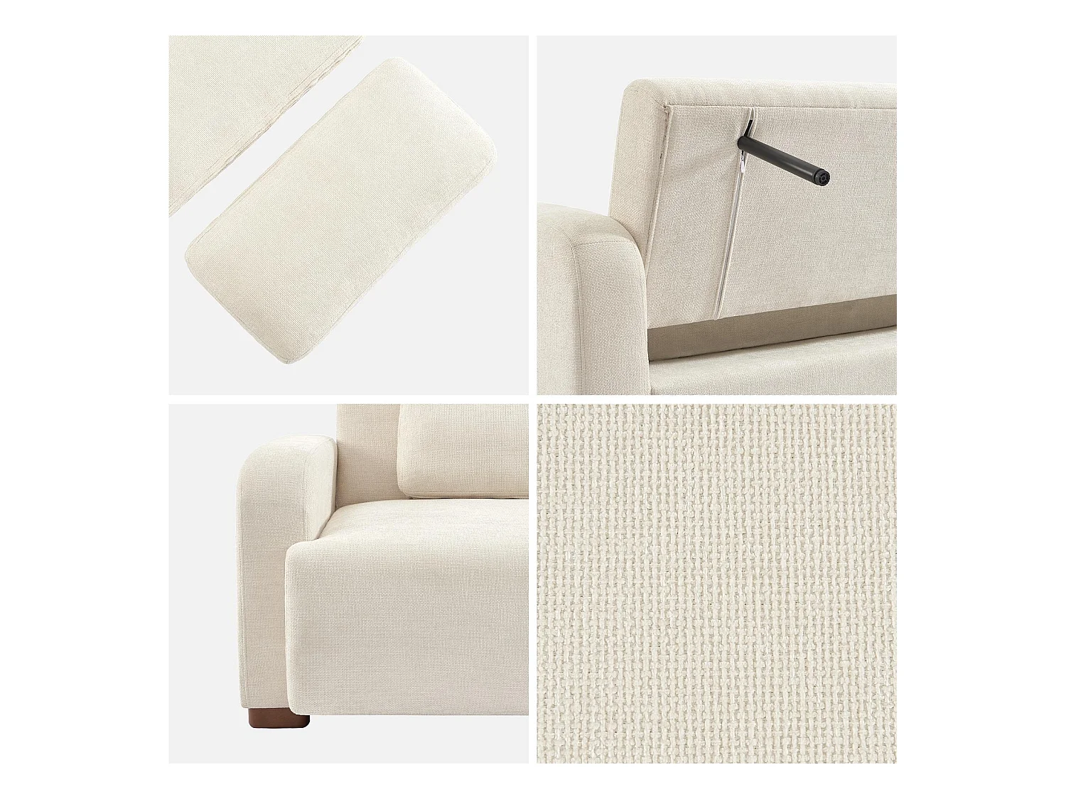 Sofá cama en tejido tela lisa de 3 plazas blanco roto