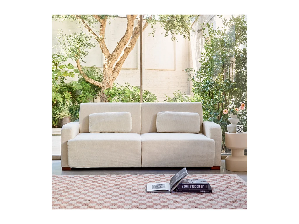 Sofá cama en tejido tela lisa de 3 plazas blanco roto