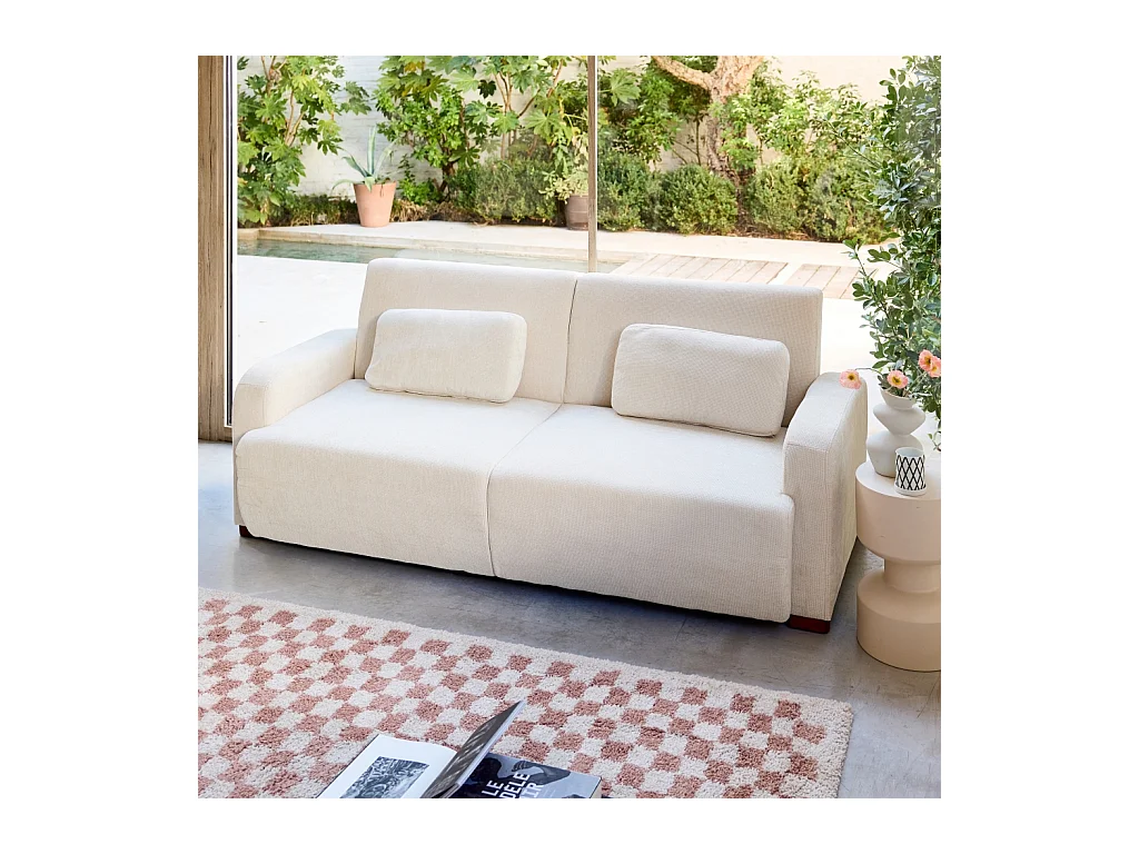 Sofá cama en tejido tela lisa de 3 plazas blanco roto