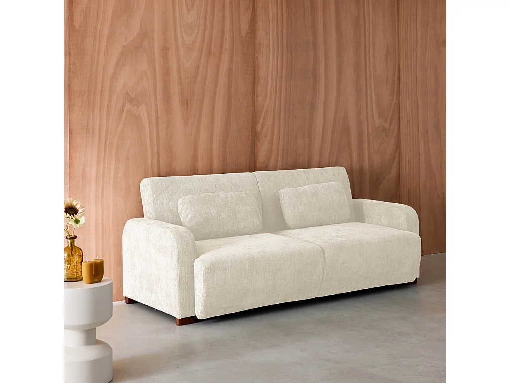 Canapé convertible 3 places tissu blanc cassé L 211 x P 92 x 85cm  - Dany