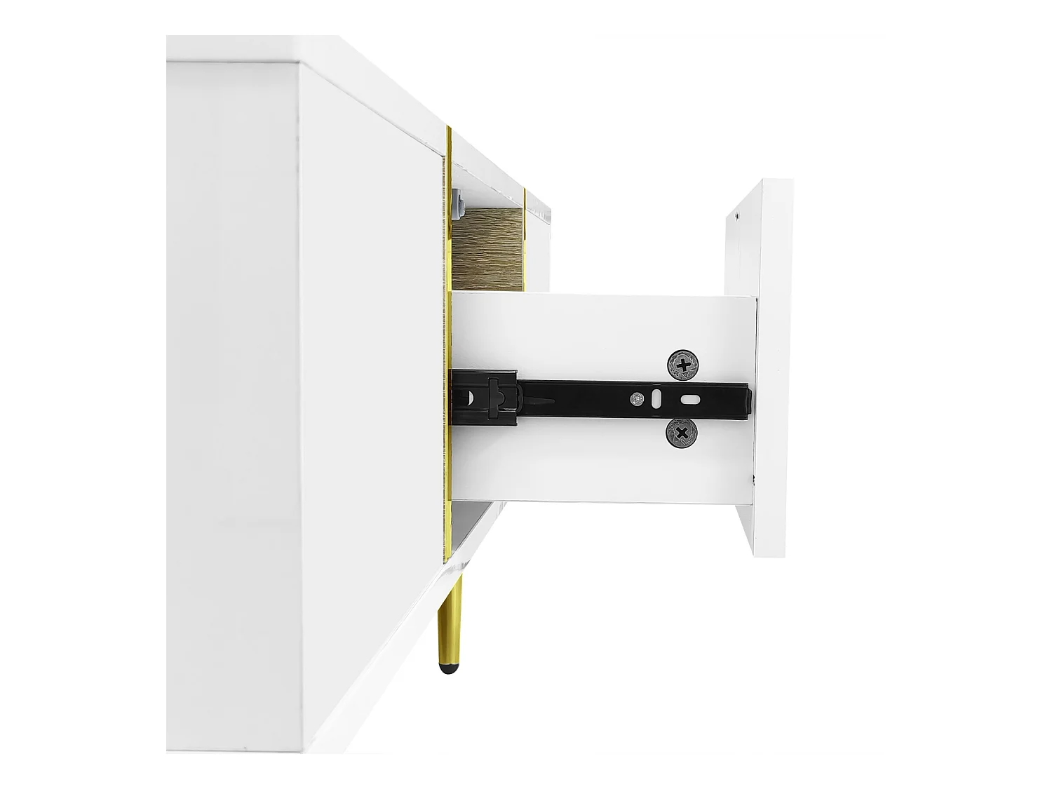 Mesa de centro retangular com 2 gavetas, mesa de centro de madeira com linhas douradas, branca