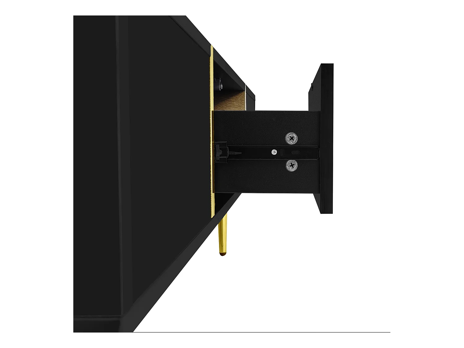 Table Basse Rectangulaire, Table de Salon avec 2 Tiroirs, avec des Lignes Dorées, Noir