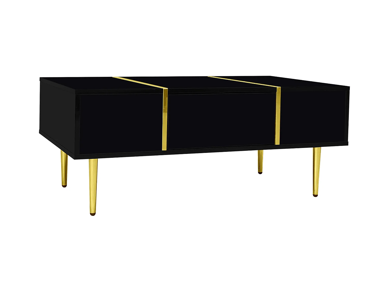 Table Basse Rectangulaire, Table de Salon avec 2 Tiroirs, avec des Lignes Dorées, Noir
