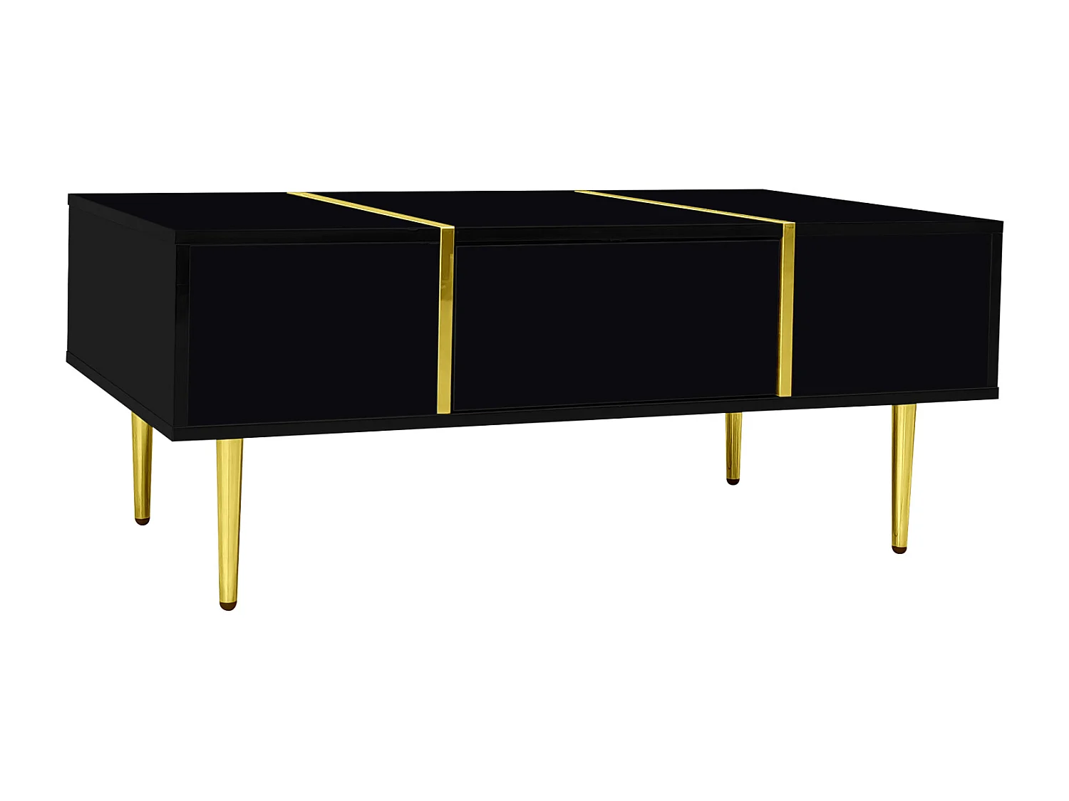 Table Basse Rectangulaire, Table de Salon avec 2 Tiroirs, avec des Lignes Dorées, Noir