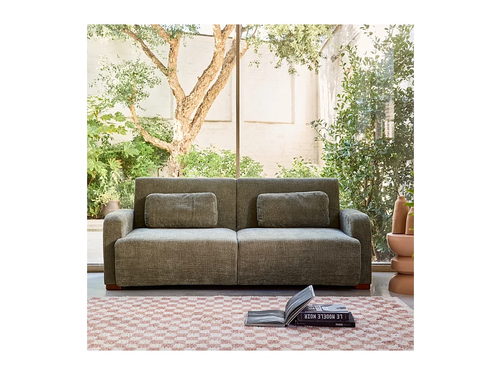 Divano letto 3 posti in tessuto, verde grigio