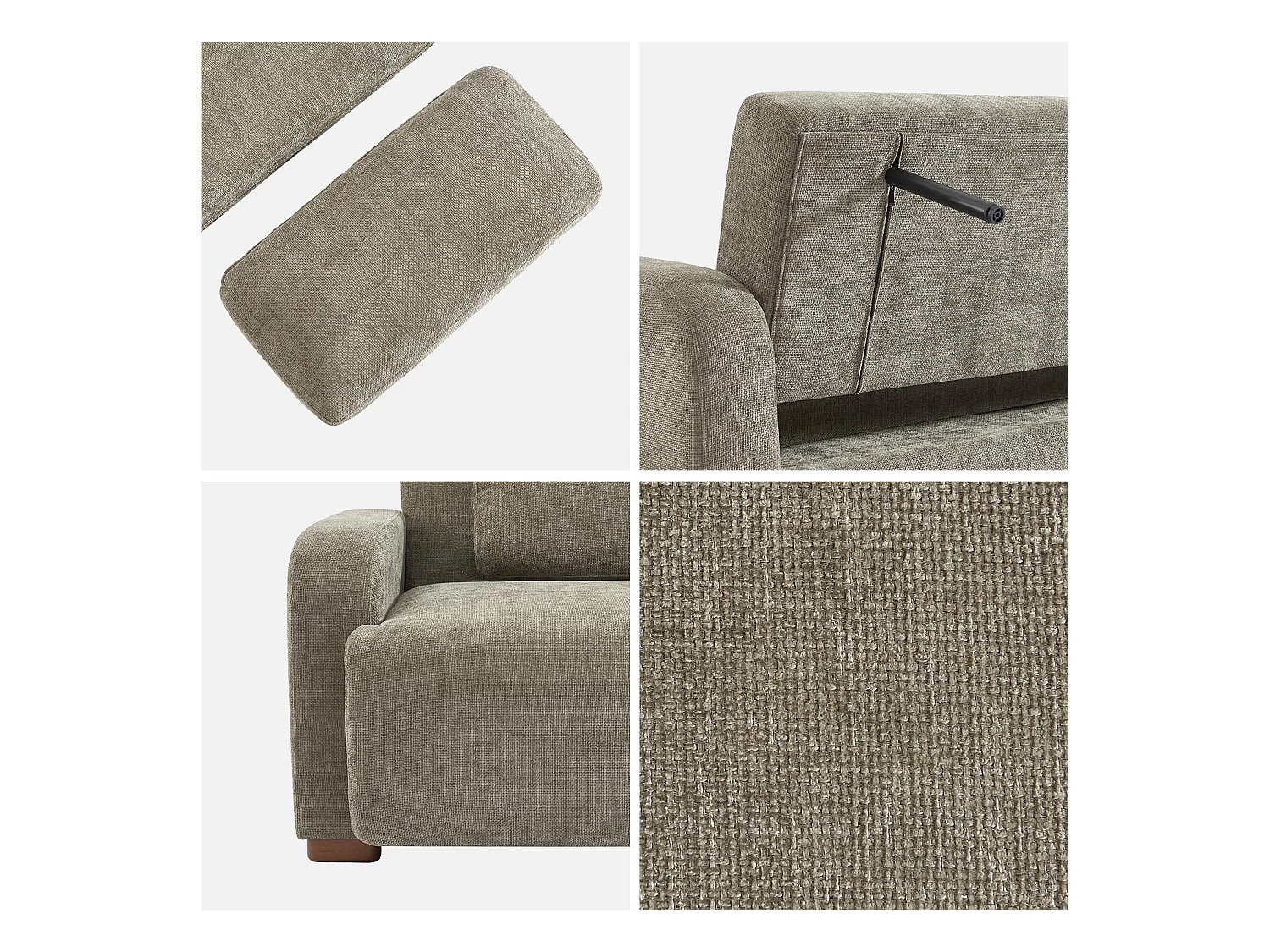 Divano letto 3 posti in tessuto, verde grigio