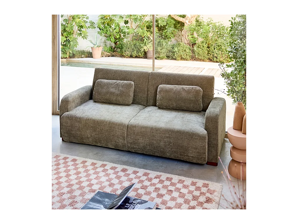 Divano letto 3 posti in tessuto, verde grigio