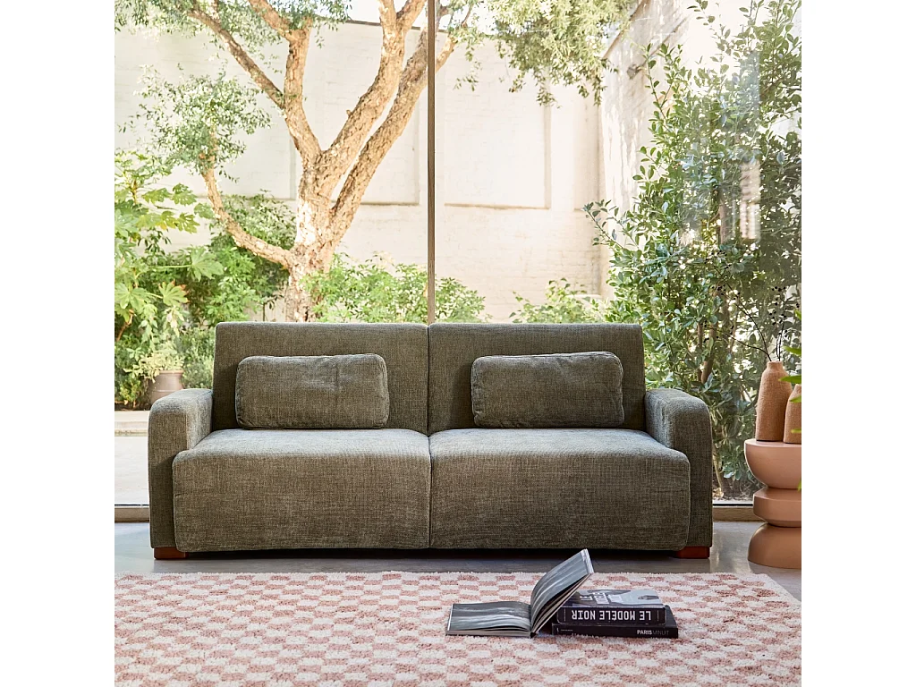 Canapé convertible 3 places tissu vert de gris L 211 x P 92 x 85cm  - Dany
