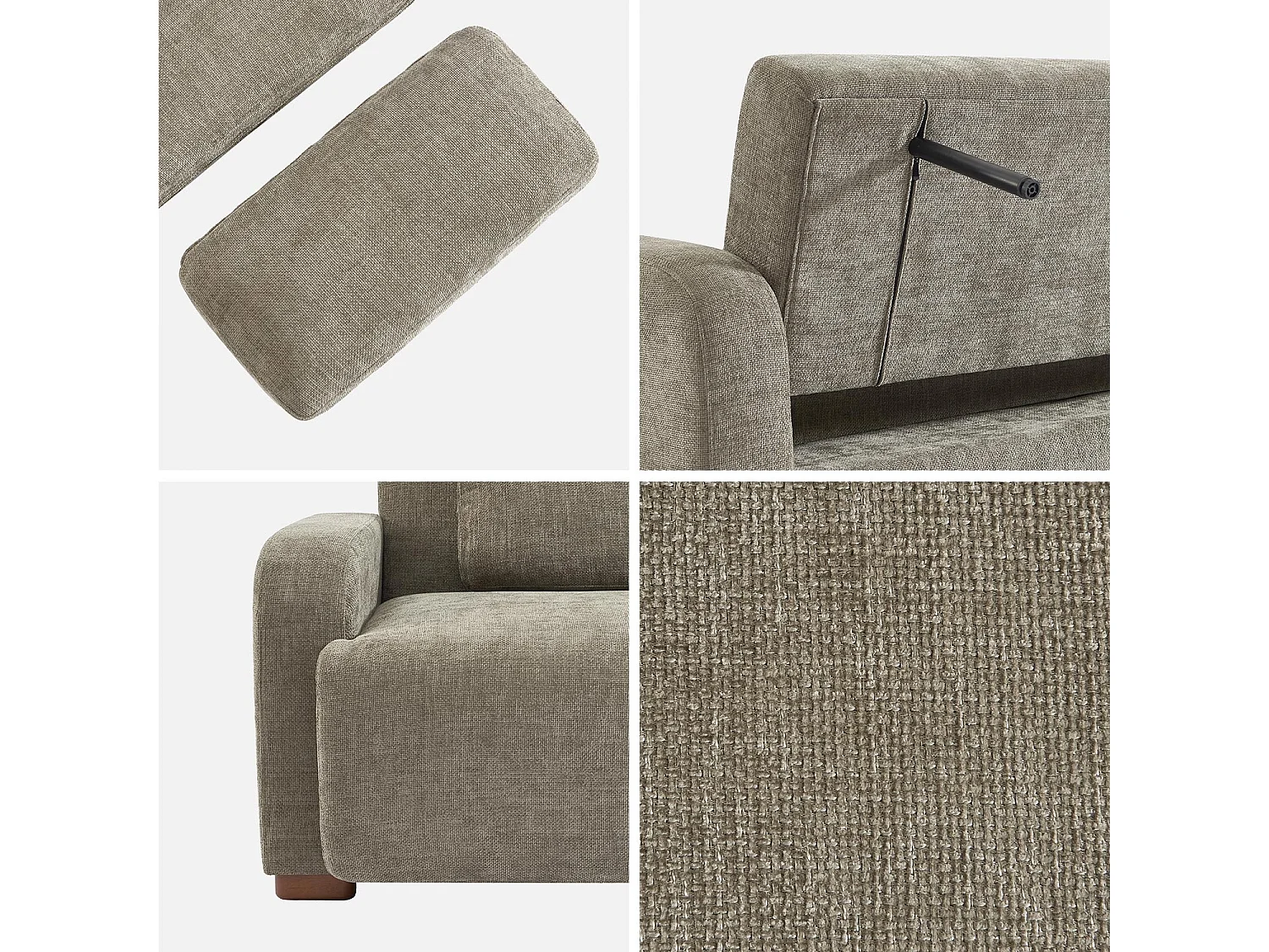 Canapé convertible 3 places tissu vert de gris L 211 x P 92 x 85cm  - Dany