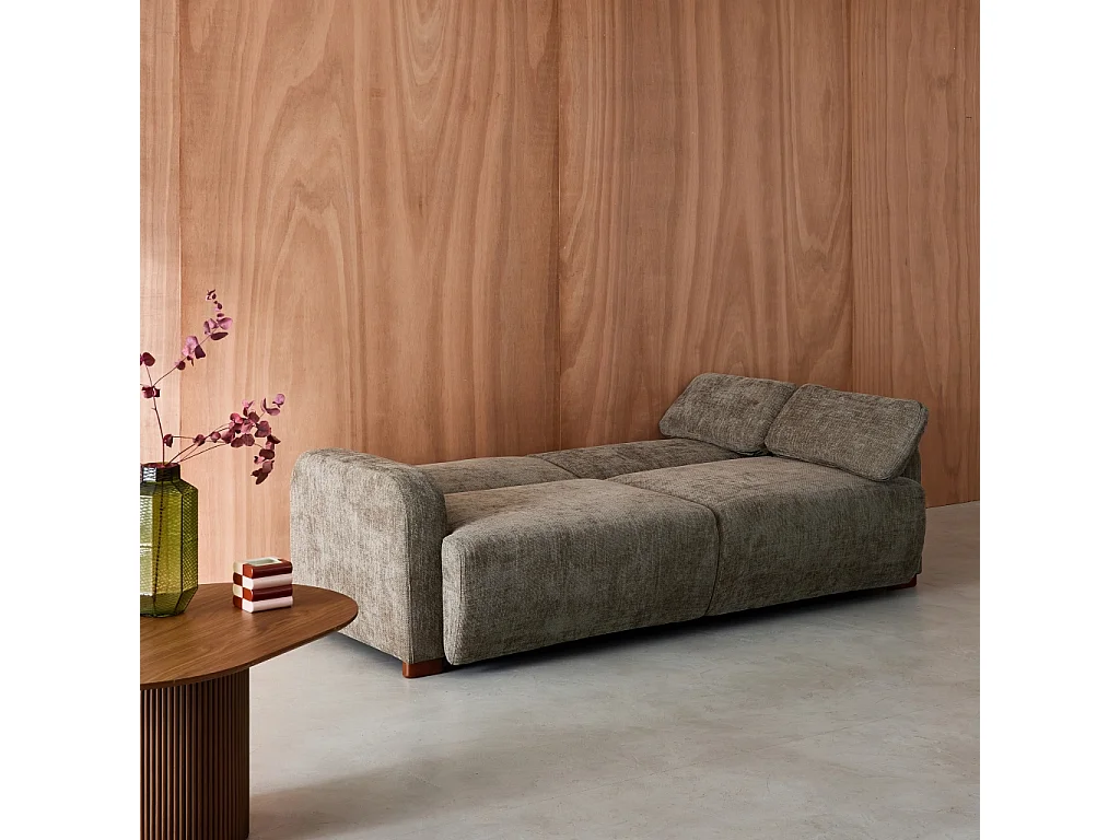 Canapé convertible 3 places tissu vert de gris L 211 x P 92 x 85cm  - Dany