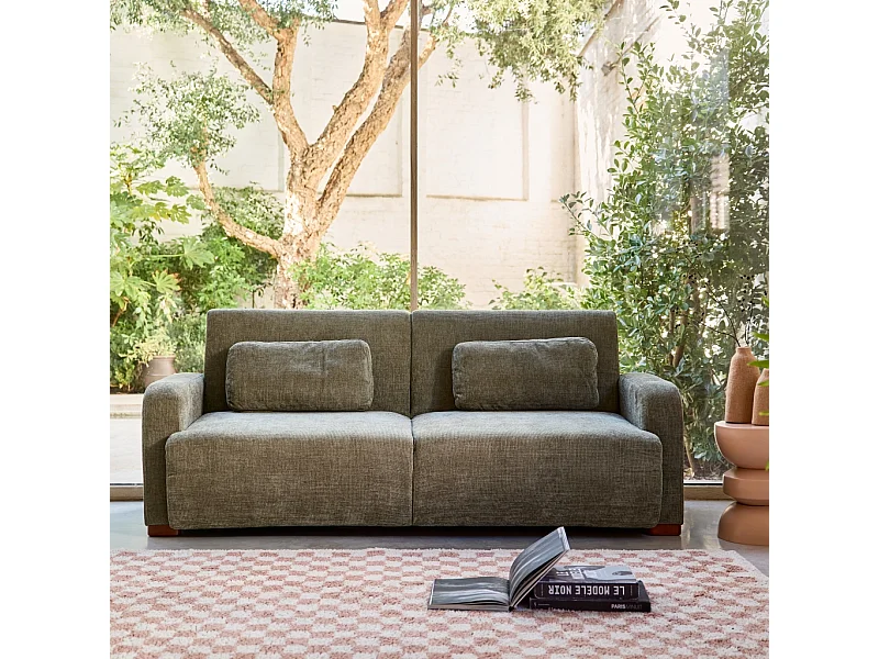 Canapé convertible 3 places tissu vert de gris L 211 x P 92 x 85cm  - Dany