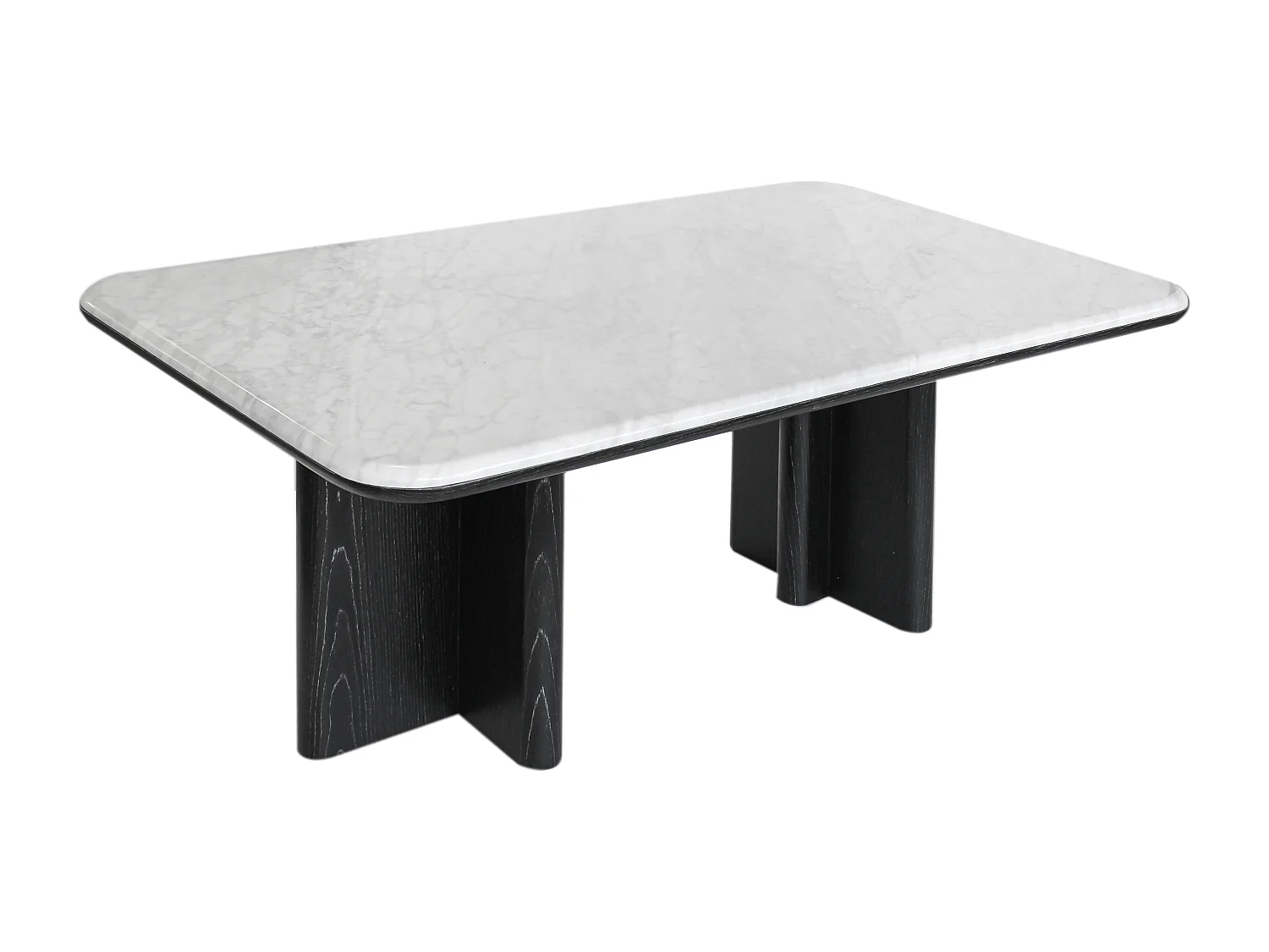 Table basse en marbre et placage frêne - Blanc et noir - ZANESKA
