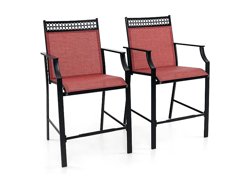 Set di 2 sgabelli da esterno con poggiapiedi braccioli struttura in metallo, Sgabelli da bar per patio Rosso