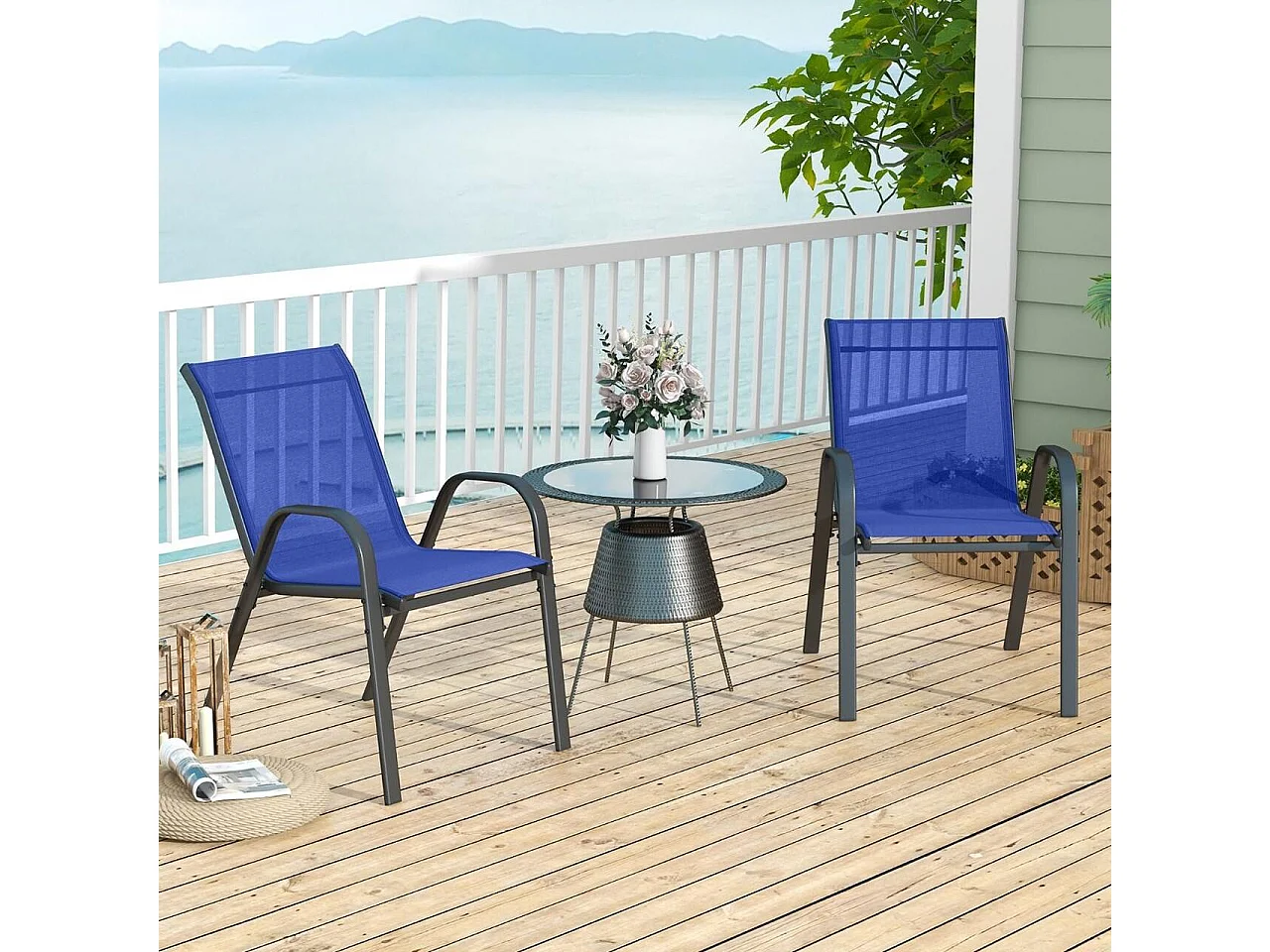 Lot de 2 Chaises Empliables Tissu Respirant et Structure Antirouille Charge Max 120kg pour Jardin Terrasse Bleu