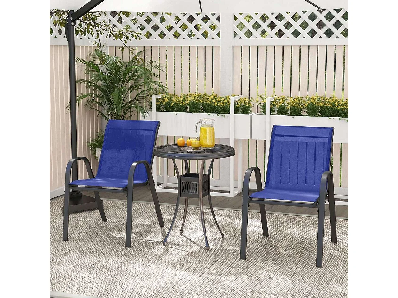 Lot de 2 Chaises Empliables Tissu Respirant et Structure Antirouille Charge Max 120kg pour Jardin Terrasse Bleu