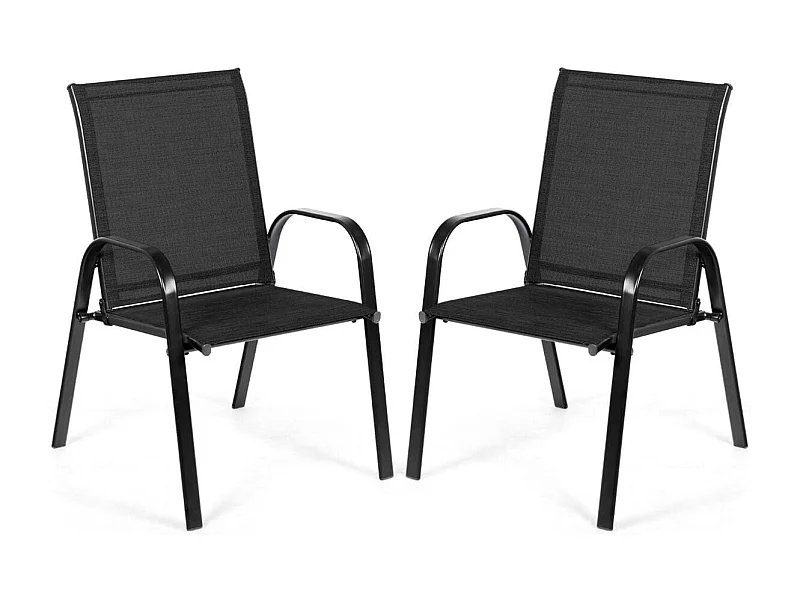 2er Set Gartenstühle mit Gebogenen Armlehnen & Verstärktem Metallrahmen Outdoor Bistrostühle Schwarz