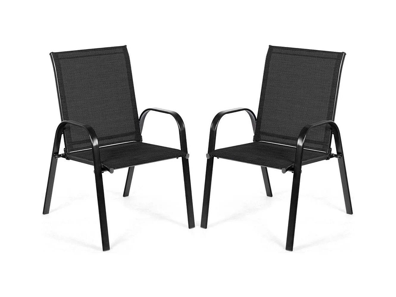 Chaises de Salle à Manger d'Extérieur Accoudoirs Incurvés Tissu Facile à Sécher Cadre en Métal Renforcé Siège Large Noir