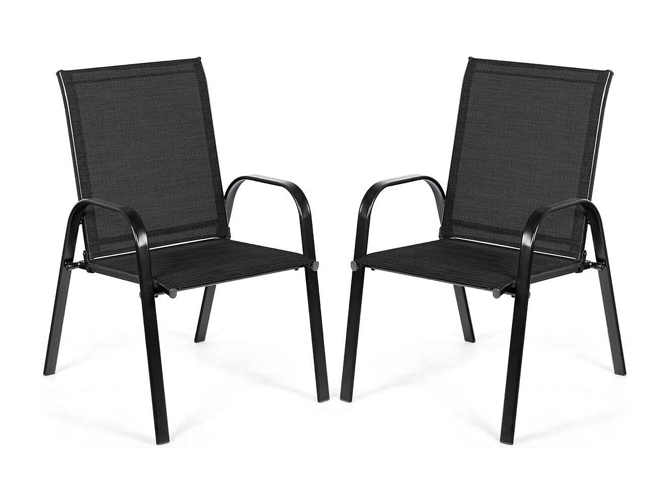 Chaises de Salle à Manger d'Extérieur Accoudoirs Incurvés Tissu Facile à Sécher Cadre en Métal Renforcé Siège Large Noir