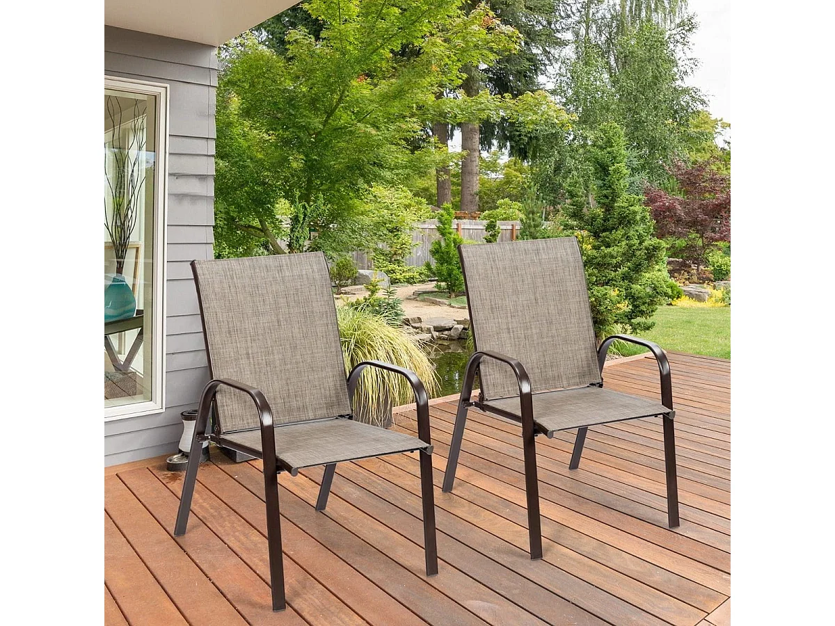 2er Set Gartenstühle mit gebogenen Armlehnen & verstärktem Metallrahmen Outdoor Bistrostühle Grau