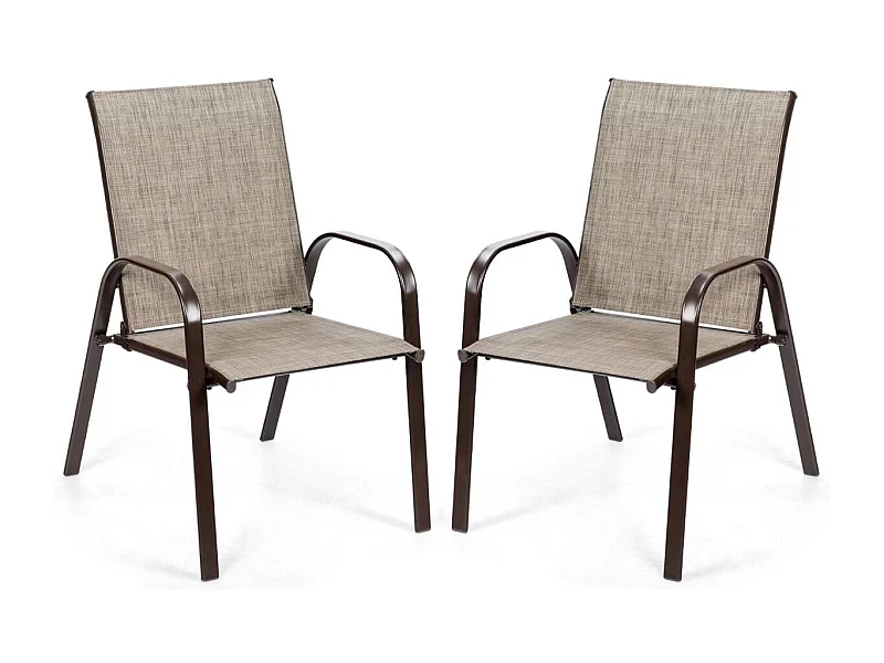 2er Set Gartenstühle mit gebogenen Armlehnen & verstärktem Metallrahmen Outdoor Bistrostühle Grau