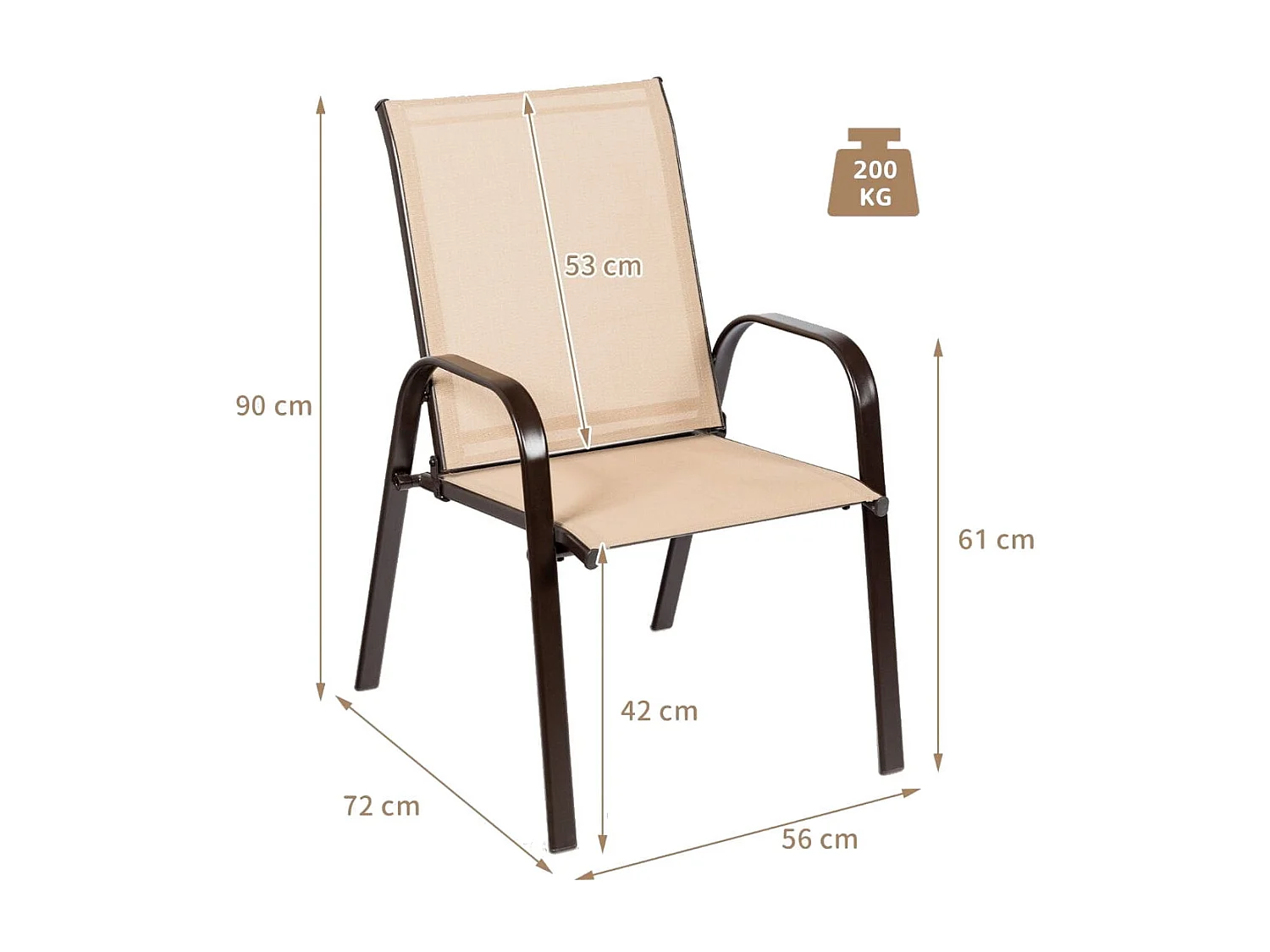 Sedie da giardino per patio con braccioli curvi tessuto facile da asciugare telaio in metallo, Sedie da bistrot Sabbia