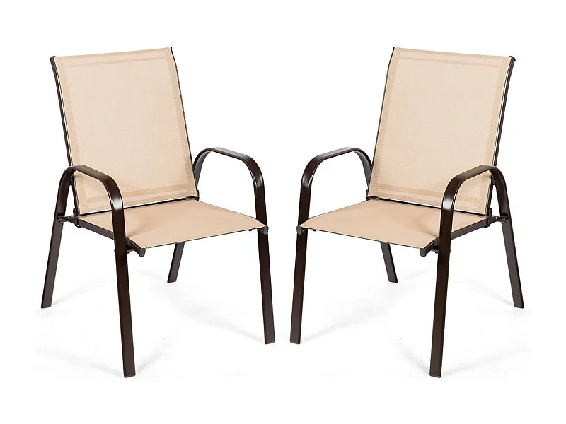 2er Set Gartenstühle mit gebogenen Armlehnen & verstärktem Metallrahmen Outdoor Bistrostühle Beige