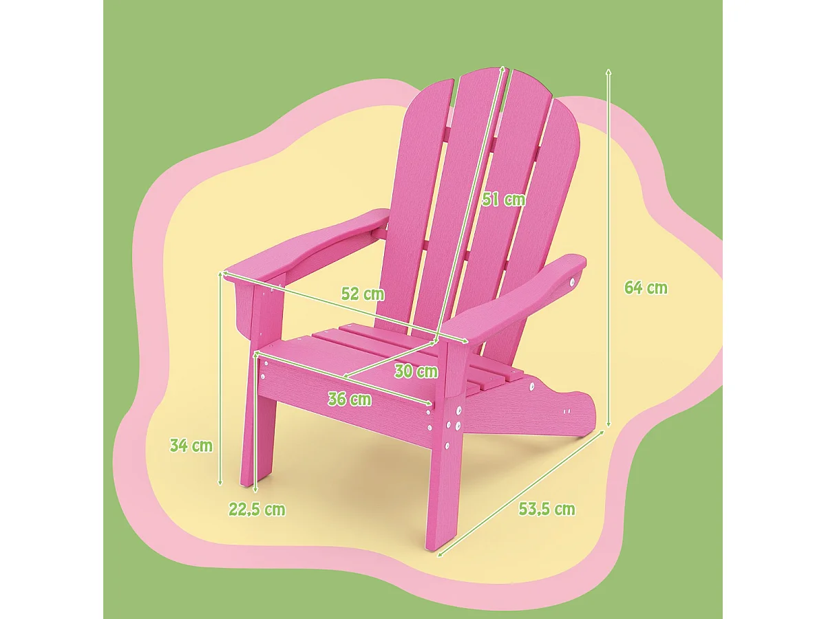 Sedia adirondack da campeggio per bambini con design ergonomico per patio, Sedia da giardino per bambini da 3 a 8 anni Rosa