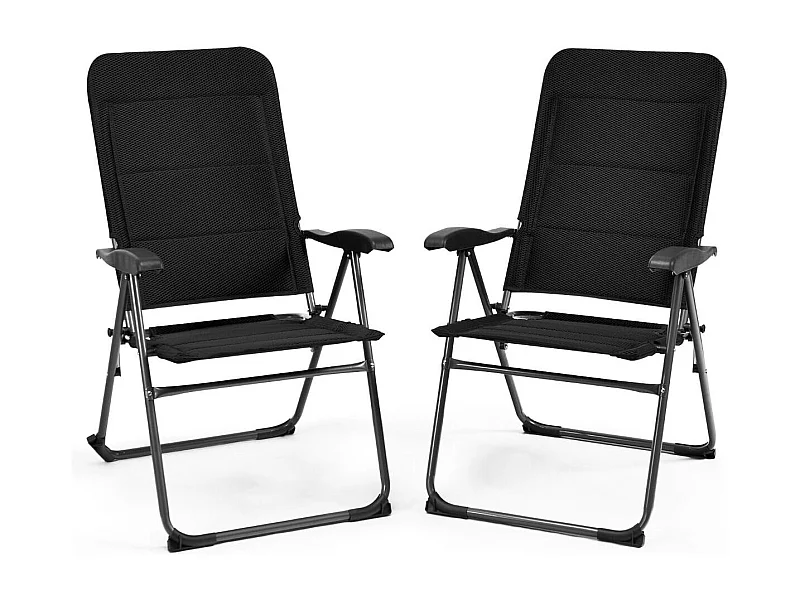 Ensemble de 2 Chaises Longues de Patio Rembourrées Fauteuils Inclinables à 7 Positions Réglables Chaise Pliante Capacité 136 Kg Noir