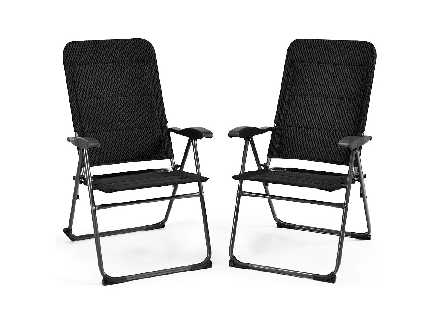 Set di 2 sedie a sdraio con schienale regolabile a 7 posizioni, Poltrone reclinabili da giardino con portata 136kg Nero