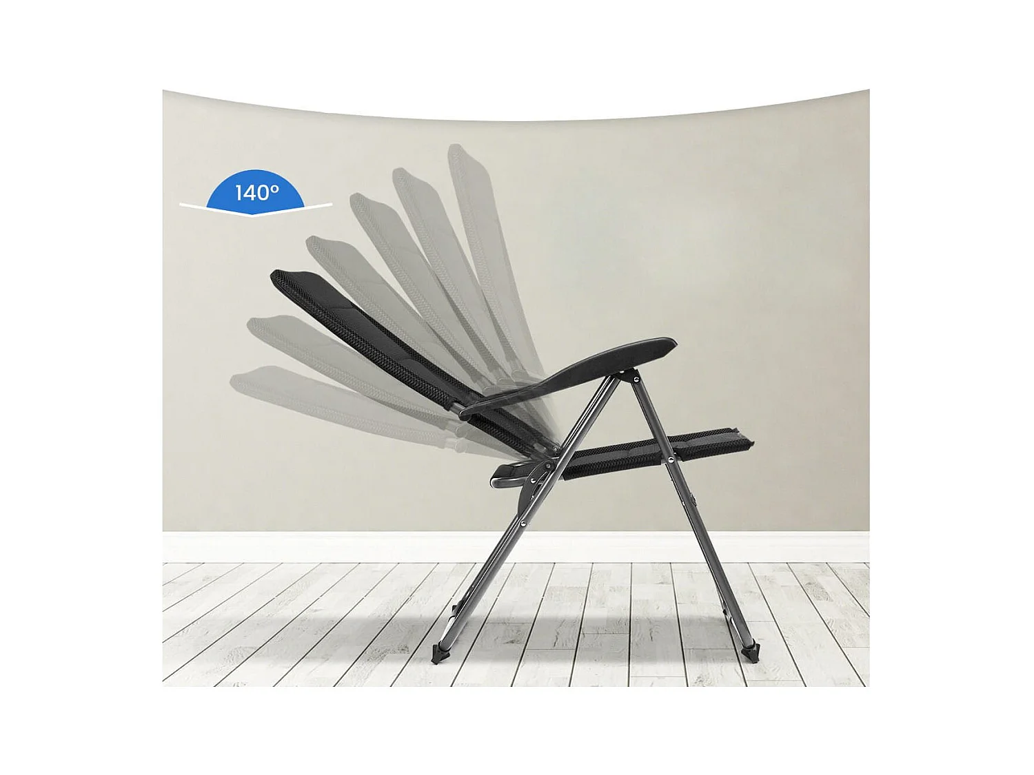 Set di 2 sedie a sdraio con schienale regolabile a 7 posizioni, Poltrone reclinabili da giardino con portata 136kg Nero